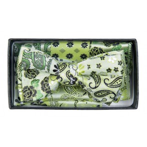 Boys Mint Paisley Pattern Bowtie and pocket square