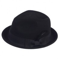 Boys Hats Black Fedora Wool Hat with Feather