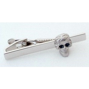Tie Bar Skull Pearl Rhodium Jet Black Eyes