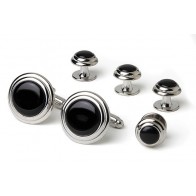 Cufflinks Studs BLACK TWO TIER Cuff Links Studs Set