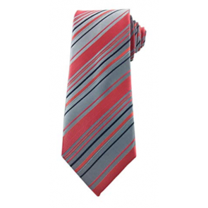 Mens Coral, Gray and Navy Striped Skinny Necktie