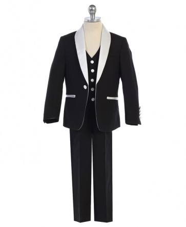 3PC SLIM FIT BOYS BLACK WHITE SHAWL LAPEL Toddler - Children - Kids- wedding