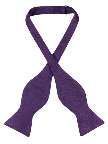 Mens Paisley Satin Self tie Bowtie Grape Plum