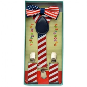 Kids American Flag Suspender and Bowtie Set