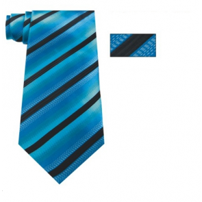 Mens Turquoise,Black and White Striped Skinny Necktie