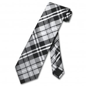 Mens Skinny Grey Plaid Microfiber Selftie Necktie