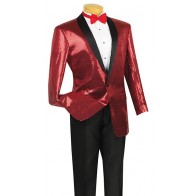 Sequin Sport Coat  Dinner Jacket Shawl Lapel- Blazer Black Gold and Red