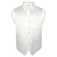 Mens Paisley Tone On Tone Ivory Off White Vest with Tie Set 