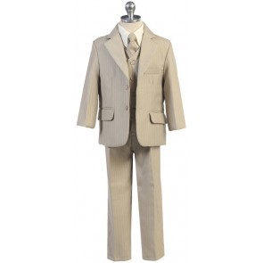 Boys Tan pin striped Suit 5 Piece- Closeout- Clearance Limited Inventory
