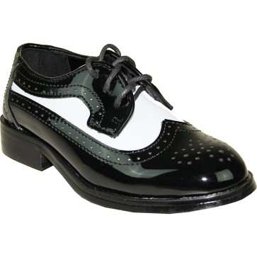Boys Black and White Wing Tip Tuxedo Shoe