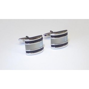Cufflinks Faux Mother of Pearl Black Silver Cuff Links