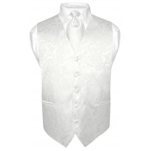 Mens Paisley Tone On Tone Ivory Off White Vest with Tie Set