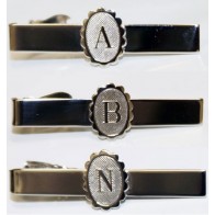 Initial Tie Bar Silver Engraved Letters Personalized Tie Tack