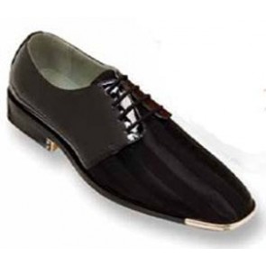 Tuxedo Shoes BLACK Satin Stripe Silver Tip Leather Shoes