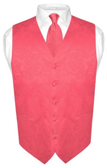 Mens Paisley Tone On Tone Coral Vest with Tie Set