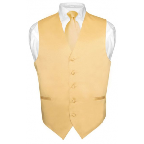 Mens Solid Satin Antique Gold Vest & Self Tie Necktie Set