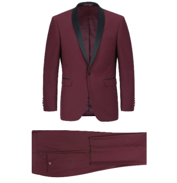 Mens Burgundy Tuxedo Shawl Slim Fit One Button