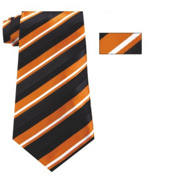 Mens Orange ,Black and White Striped Skinny Necktie