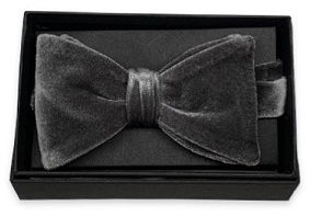Mens Velvet Grey Pre-Tied Bowtie With Gift Box