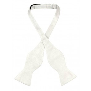 Mens Paisley Satin Self tie Bowtie Off White Ivory