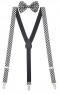 Mens Black and White Checkered Suspenders Set