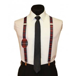 Plaid Burgundy Holiday Christmas Suspenders X-Mas