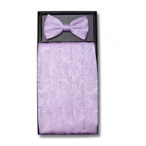 Mens Lavender Paisley Pattern Cummerbund and Bowtie Set with Self tie Bowtie Option