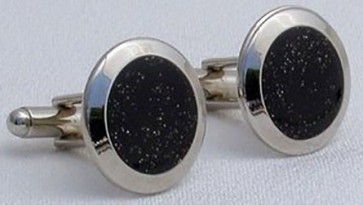 Cufflinks Black Diamond Dust Wide Rim Silver Cuff Links