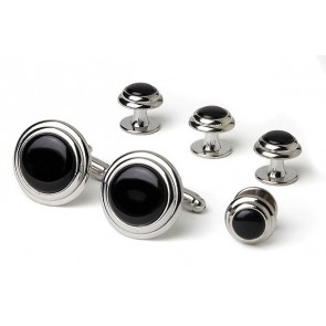 Cufflinks Studs BLACK TWO TIER Cuff Links Studs Set
