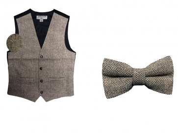 Mens Brown Rustic Slim Fit Wool Tweed Vest with inner pocket Brown