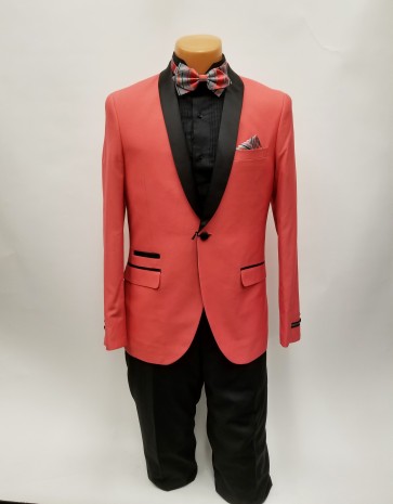 Coral with Black Shawl Lapel One Button Tuxedo- Prom 2019 - Wedding