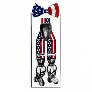 USA Flag Partiotic Suspenders and Bowtie Set