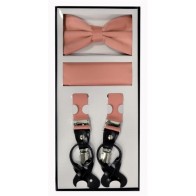 Men's Suspender Bow Tie and Pocket Square Sets with Clips or Buttons Wedding Colors