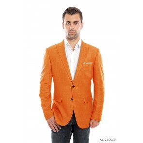 Mens Orange Linen Sports Coat Peak Lapel- Coat Only