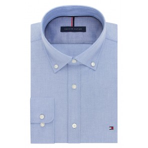 Light Blue Tommy Hilfiger Slim Fit Non Iron Broadcloth Solid Dress Oxford Shirt Button Down Collar- Closeout