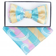  Boys Aqua And Yellow Paisley Pattern Bowtie and pocket square