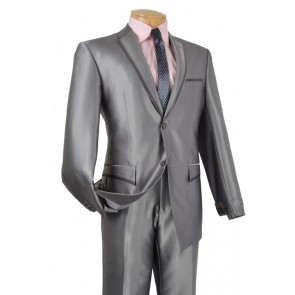 Tuxedo Slim Fit Gray Framed Lapel Microfiber Two Button Prom and Wedding Tuxedo