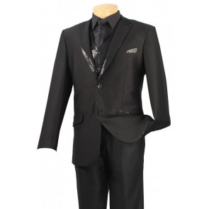 Two Button Tuxedo with Trimmed Sequins Three Piece Set