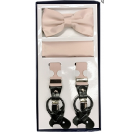 Mens Pearl Pink - Light Blush Suspenders Bowtie and Pocket Square