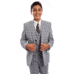 Boys Grey Windowpane Suit 5-Piece Set High Quality - Kids - Toddler - Children - Wedding