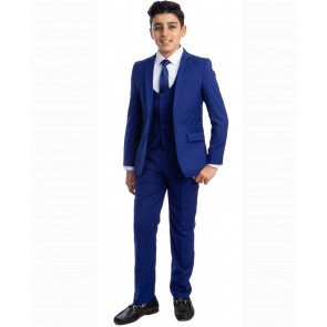 Perry Ellis boys 5 Piece 2 Button Notch Suit Royal Blue