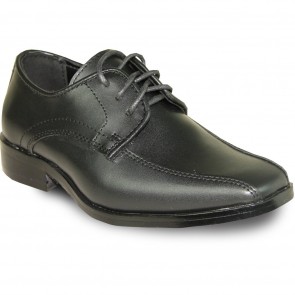 Boys Matte Black Dress Shoe With Top Stitch