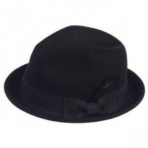 Boys Hats Black Fedora Wool Hat with Feather