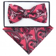 Boys Coral Flower Paisley Pattern Bowtie and pocket square