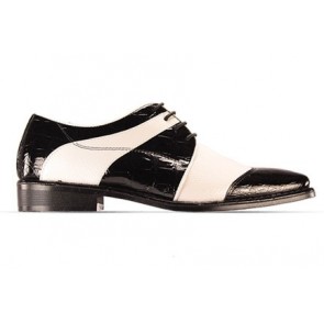 Mens Black and White Faux Reptile Shoes