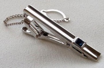 Tie Bar Square Navy Blue Faceted Stone Silver Finish