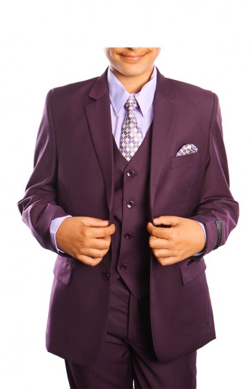 5 Piece Boys Plum 2 Button Suit