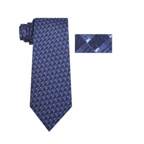 Mens Blue and Navy Striped Pattern Skinny Necktie with Matching Pocket Square