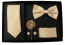 Mens Beige 5 Piece Gift Box Set Tie Bow-Tie Lapel Pin Handkerchief and Cufflinks