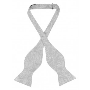 Mens Paisley Satin Self tie Bowtie Silver